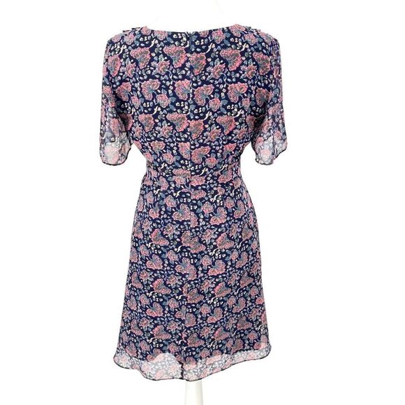 Madewell Floral Chiffon Dress Size 0 V-Neck A-Line Navy Pink Boho Romantic Lined - Picture 6 of 13